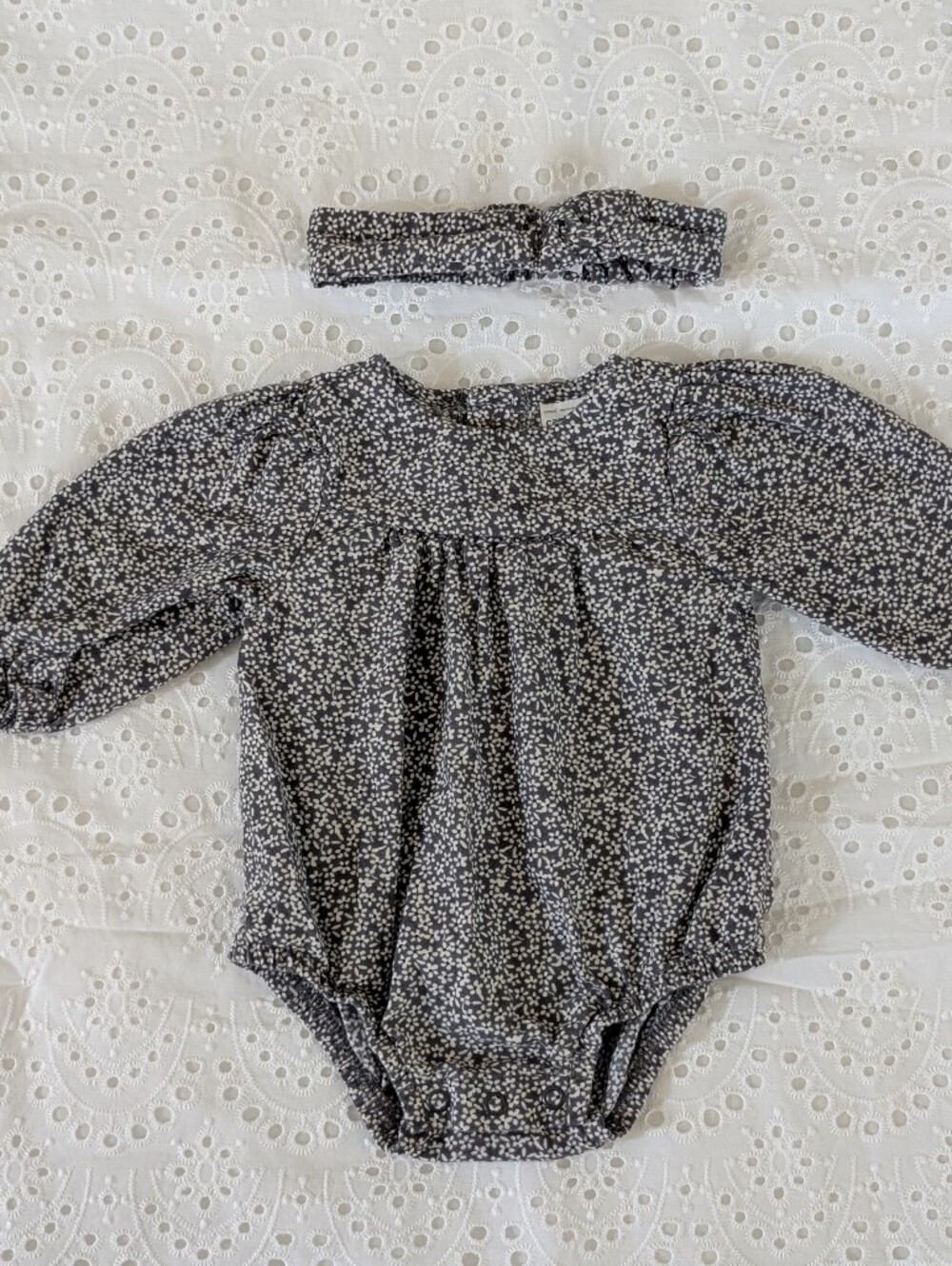 Carter's Black and White Floral Long-Sleeve Pajama Top with Headband
